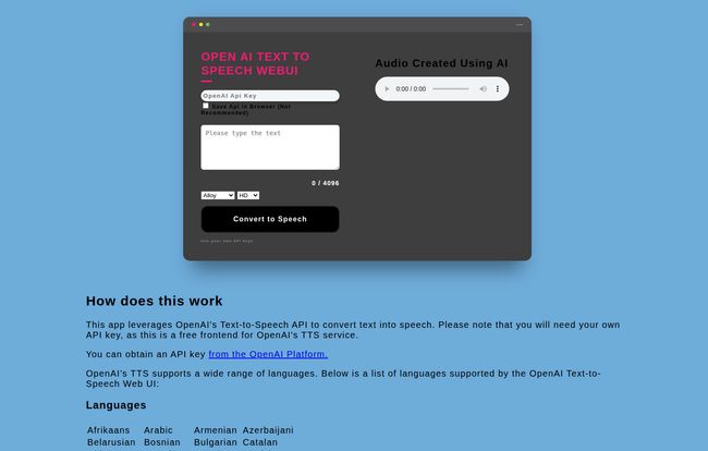 OpenAI Text To Speech WebUI