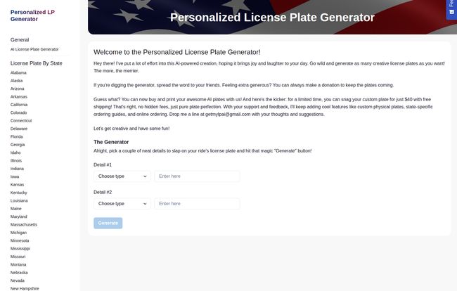 Personalized License Plate Generator