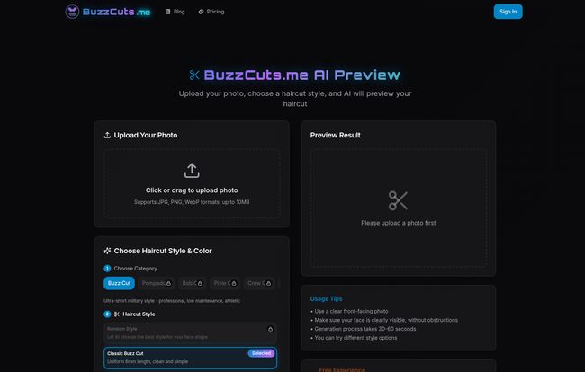 buzzcuts.me free forever hair style generator